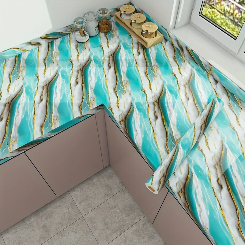 Self Adhesive Marble Wallpaper 3Mx60CM Peel and Stick Wall Sticker Waterproof Heat Resistant Kitchen Backsplash Countertop Decor