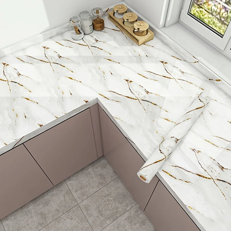 Self Adhesive Marble Wallpaper 3Mx60CM Peel and Stick Wall Sticker Waterproof Heat Resistant Kitchen Backsplash Countertop Decor
