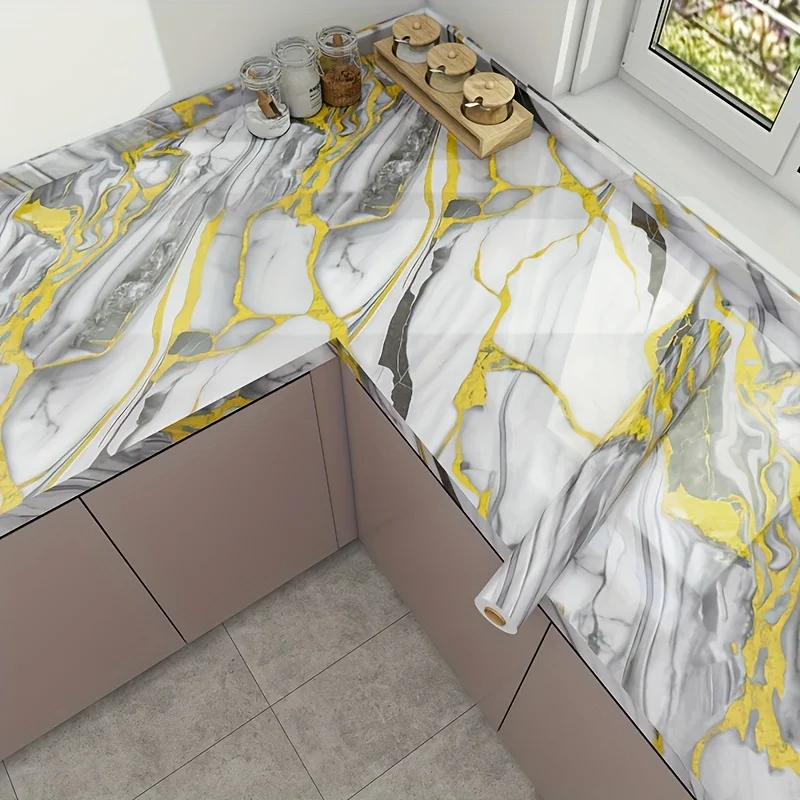 Self Adhesive Marble Wallpaper 3Mx60CM Peel and Stick Wall Sticker Waterproof Heat Resistant Kitchen Backsplash Countertop Decor