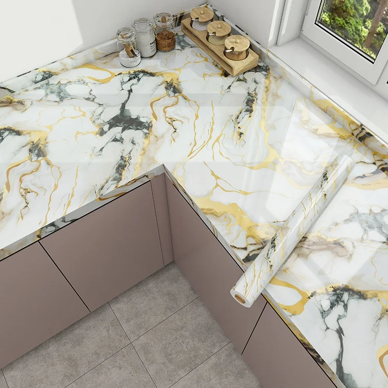 Self Adhesive Marble Wallpaper 3Mx60CM Peel and Stick Wall Sticker Waterproof Heat Resistant Kitchen Backsplash Countertop Decor