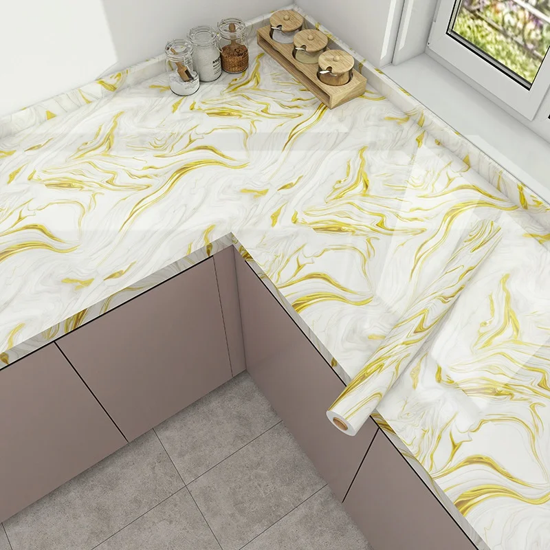 Self Adhesive Marble Wallpaper 3Mx60CM Peel and Stick Wall Sticker Waterproof Heat Resistant Kitchen Backsplash Countertop Decor