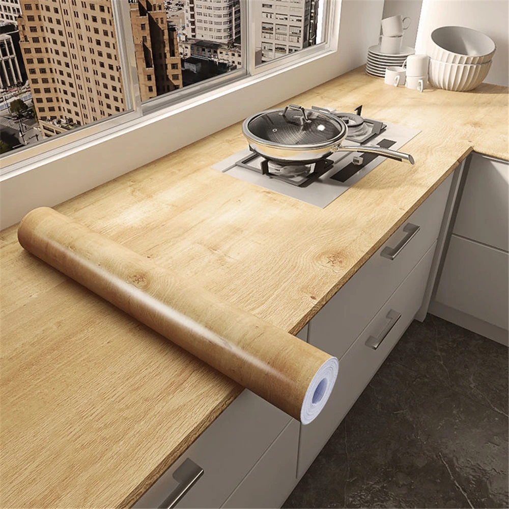 55cm Wide Self Adhesive PVC Wallpaper Wood Grain Vinyl Wall Sticker Waterproof Kitchen Cabinet Door Furniture Home Decor