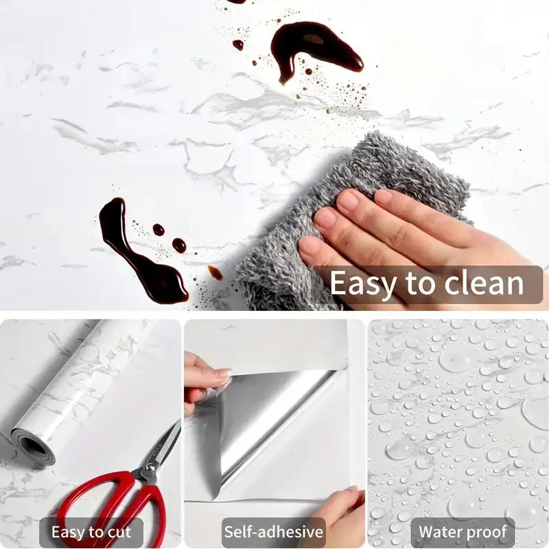 Marble Pattern Wallpaper, Self Adhesive Wall Sticker, Waterproof & Oil-proof Wall Decal, Wall Decor for Home Kitchen Living Room