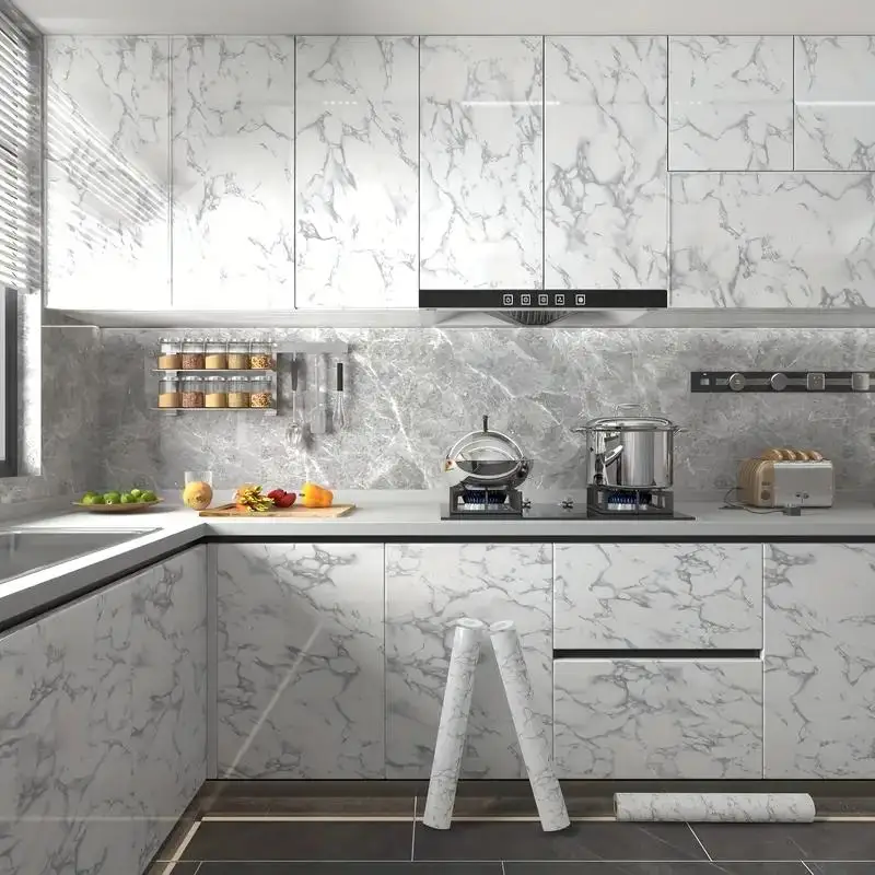 Marble Pattern Wallpaper, Self Adhesive Wall Sticker, Waterproof & Oil-proof Wall Decal, Wall Decor for Home Kitchen Living Room