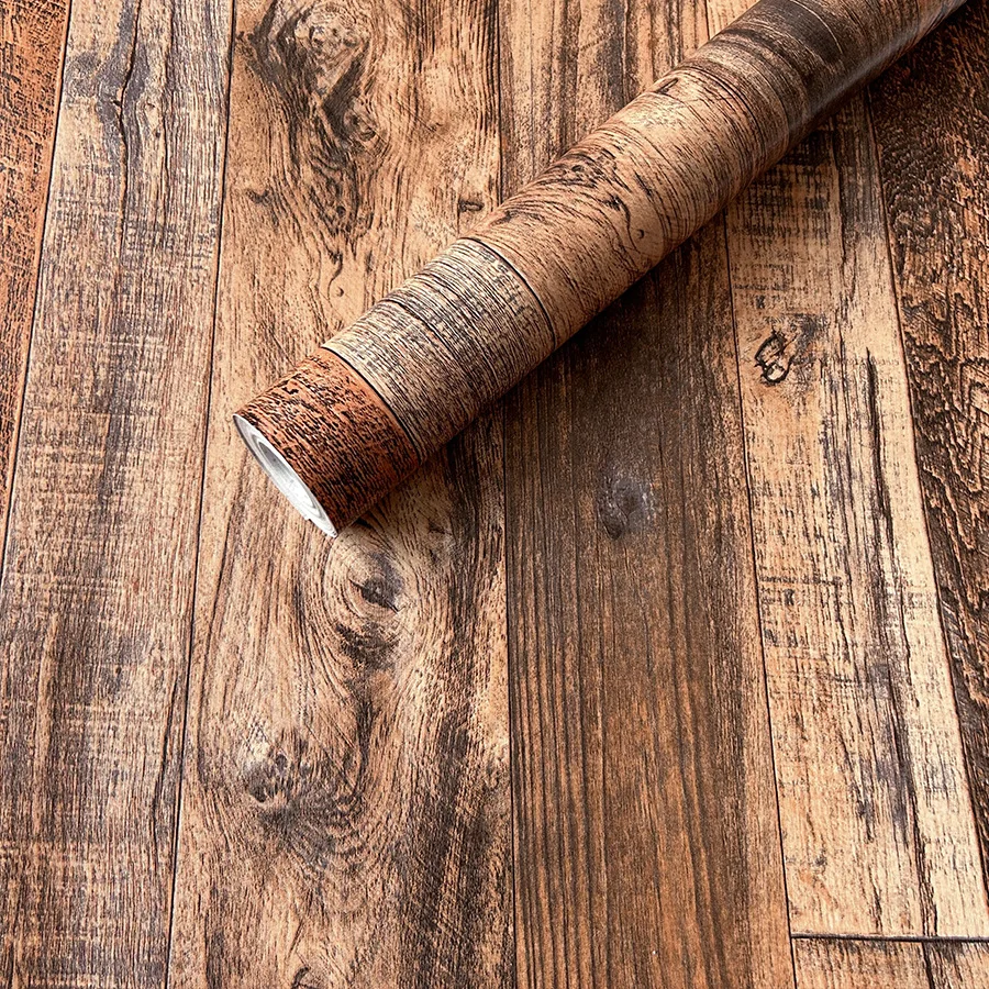 Retro Wood Grain Self-adhesive Wallpaper Background Wall and Door Stickers Furniture Color Change Moisture-proof PVC Wallpaper