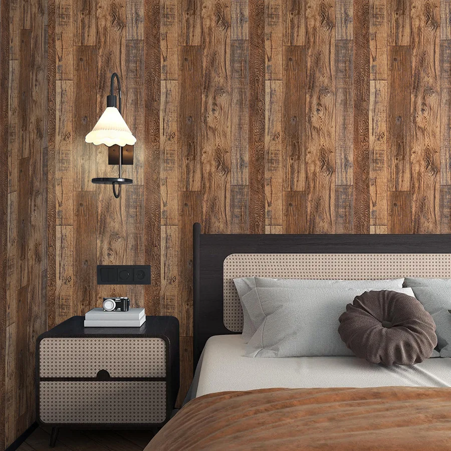 Retro Wood Grain Self-adhesive Wallpaper Background Wall and Door Stickers Furniture Color Change Moisture-proof PVC Wallpaper