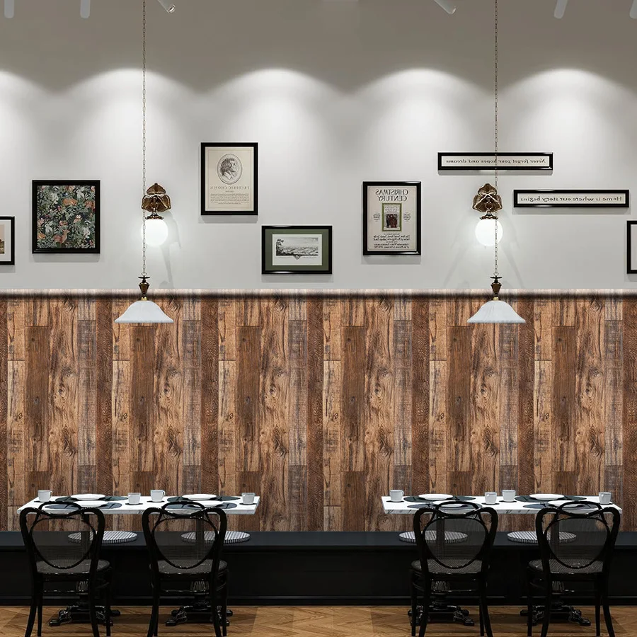 Retro Wood Grain Self-adhesive Wallpaper Background Wall and Door Stickers Furniture Color Change Moisture-proof PVC Wallpaper