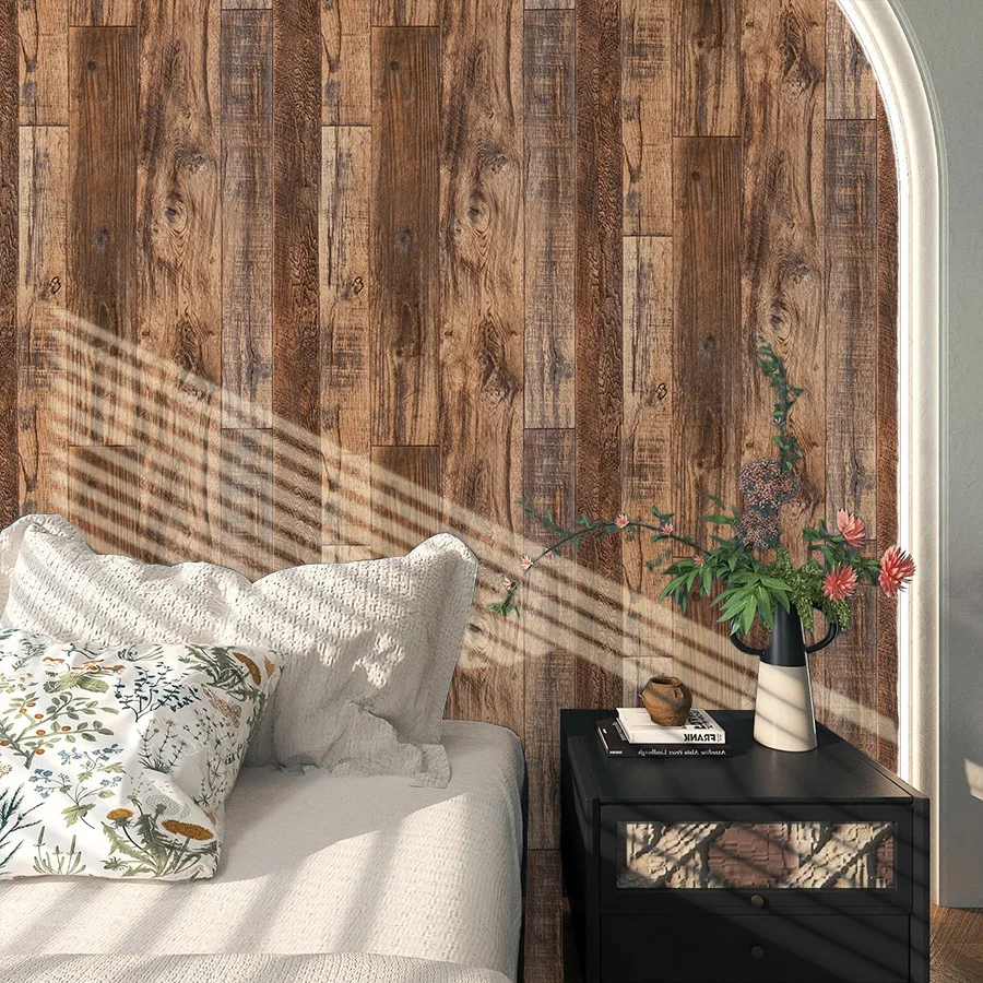Retro Wood Grain Self-adhesive Wallpaper Background Wall and Door Stickers Furniture Color Change Moisture-proof PVC Wallpaper