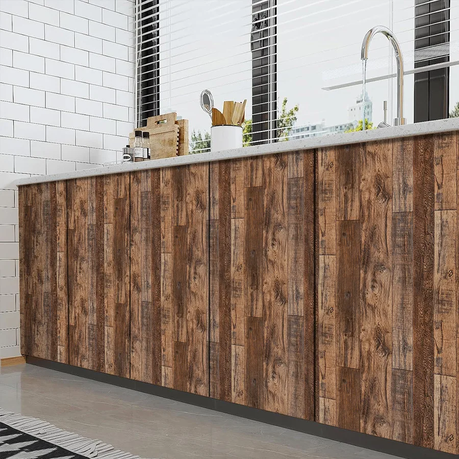 Retro Wood Grain Self-adhesive Wallpaper Background Wall and Door Stickers Furniture Color Change Moisture-proof PVC Wallpaper