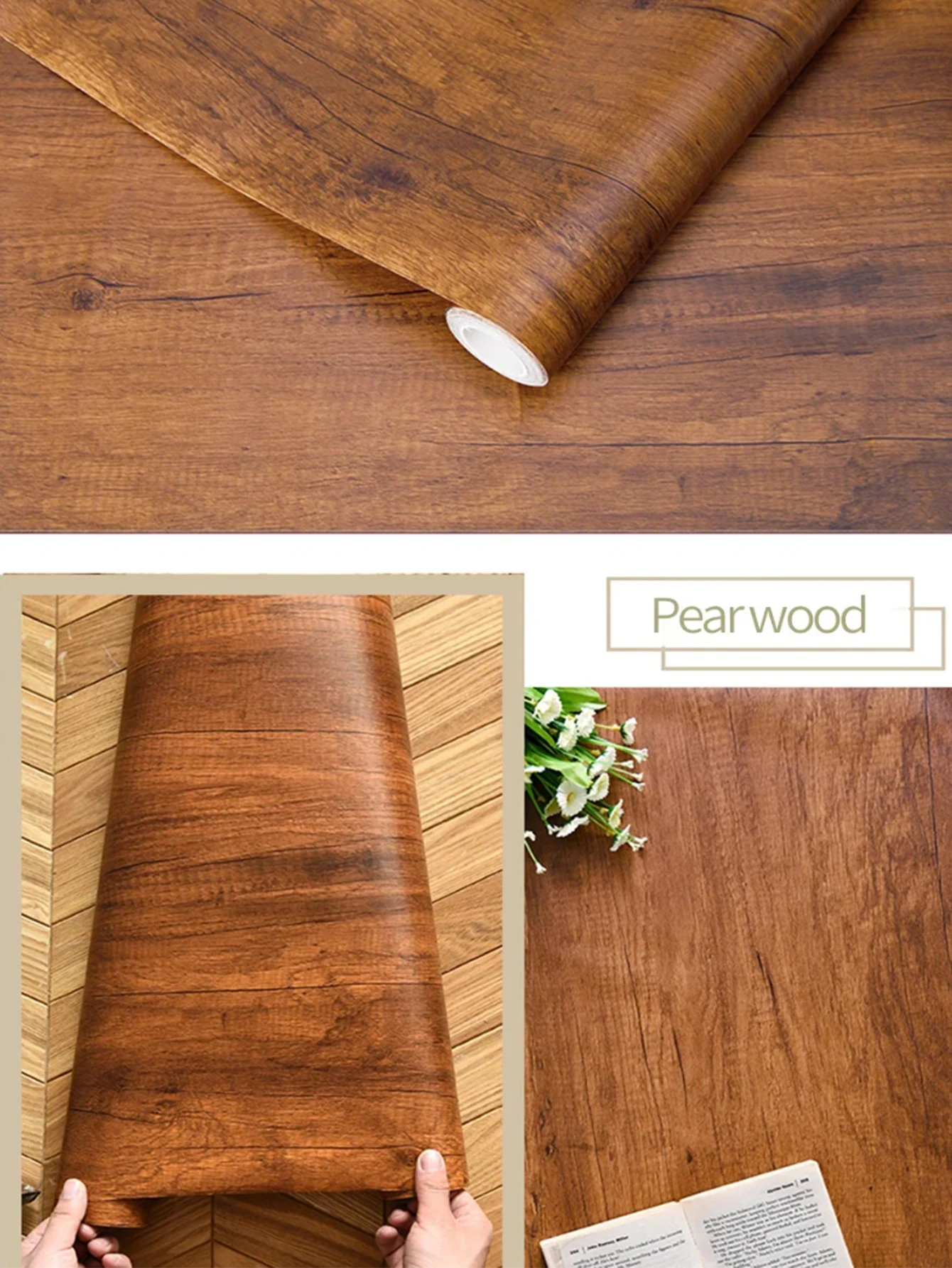 40CM Roll Material Wood Grain Self-adhesive Wallpaper Floor Sticker Background Wall Decoration Bedroom Kitchen Waterproof