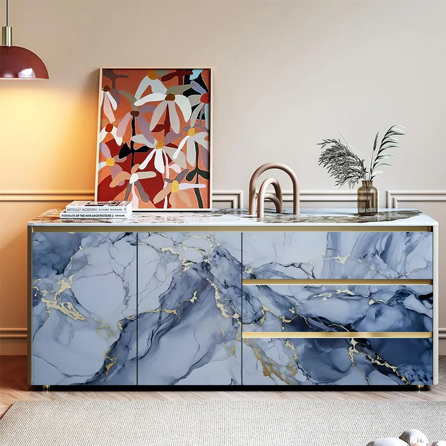 Blue Marble Self-adhesive PVC Wallpaper Kitchen Stove Oil Proof Sticker Home Decoration Building Materials Decorative Wallpaper