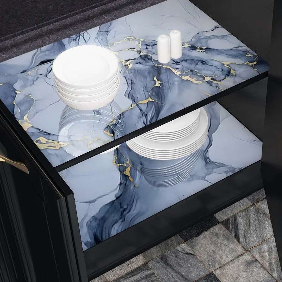 Blue Marble Self-adhesive PVC Wallpaper Kitchen Stove Oil Proof Sticker Home Decoration Building Materials Decorative Wallpaper