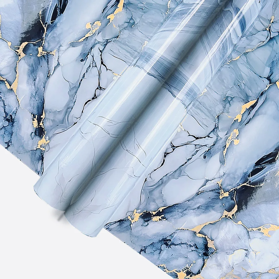 Blue Marble Self-adhesive PVC Wallpaper Kitchen Stove Oil Proof Sticker Home Decoration Building Materials Decorative Wallpaper