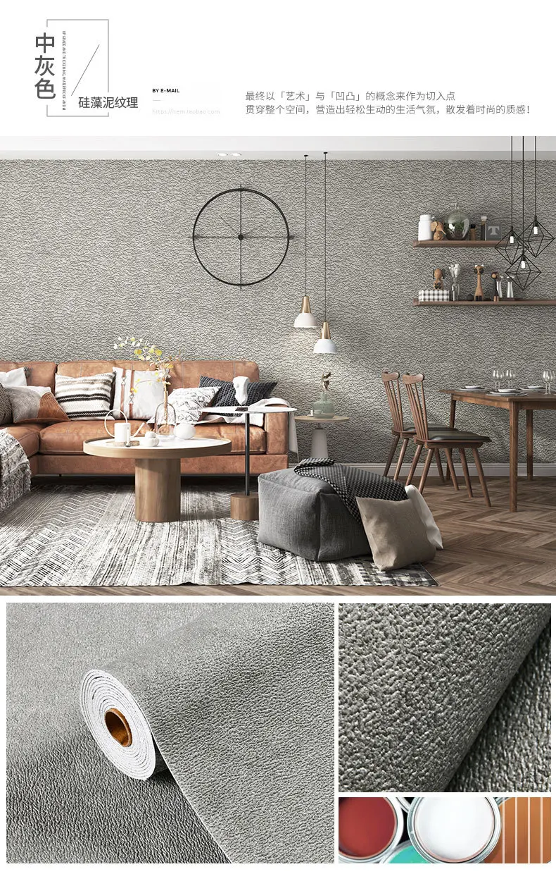 Self Adhesive 3D Panel Linen Wallpaper Foam Soundproof Waterproof 3D Diatom Mud Wall Sticker Modern Simple Bedroom Wallpaper