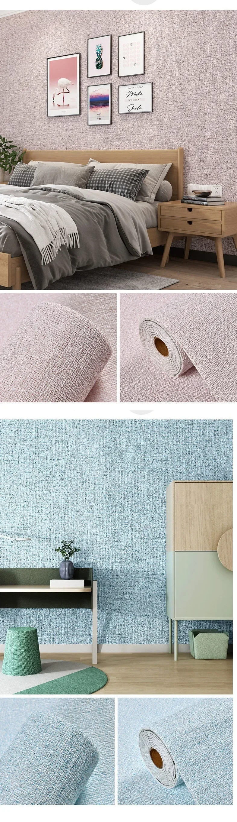 Self Adhesive 3D Panel Linen Wallpaper Foam Soundproof Waterproof 3D Diatom Mud Wall Sticker Modern Simple Bedroom Wallpaper