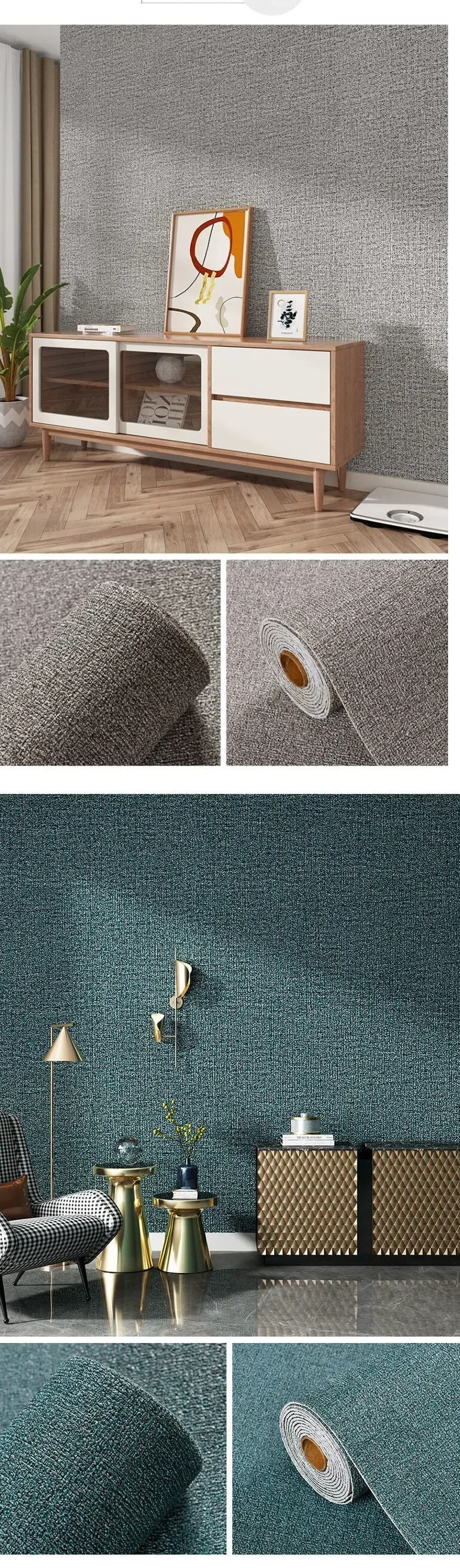 Self Adhesive 3D Panel Linen Wallpaper Foam Soundproof Waterproof 3D Diatom Mud Wall Sticker Modern Simple Bedroom Wallpaper