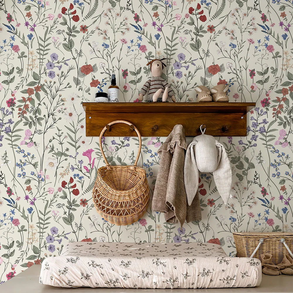 Light Yellow Floral PVC Wallpaper Peel And Stick PVC Durniture Cabinet Sticker Kitchen Bathroom Waterproof Vinyl Wall Decor