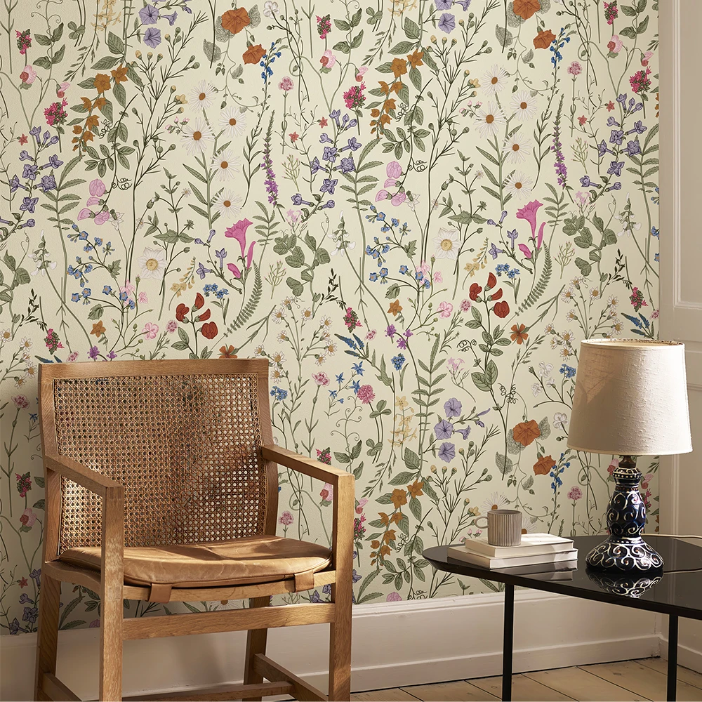Light Yellow Floral PVC Wallpaper Peel And Stick PVC Durniture Cabinet Sticker Kitchen Bathroom Waterproof Vinyl Wall Decor