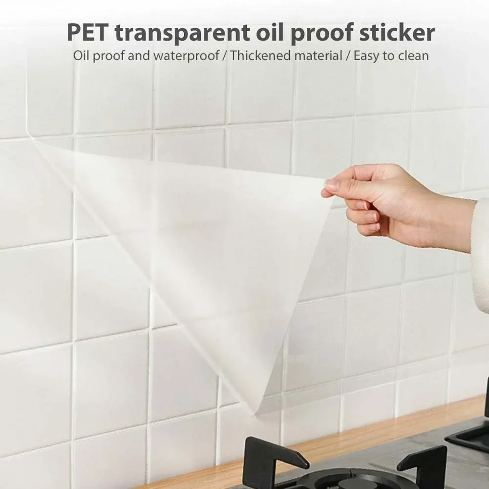60x300cm Transparent Kitchen Oil-proof Wall Sticker Heat-resistant Self-Adhesive Film Covering Removable Protective Film Shelf