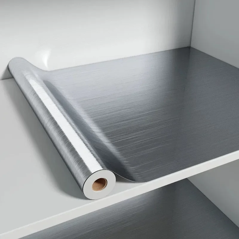 40cm Fireproof and Waterproof Brushed Silver Self-Adhesive Wallpaper Modern Refrigerator Living Room Kitchen Countertop