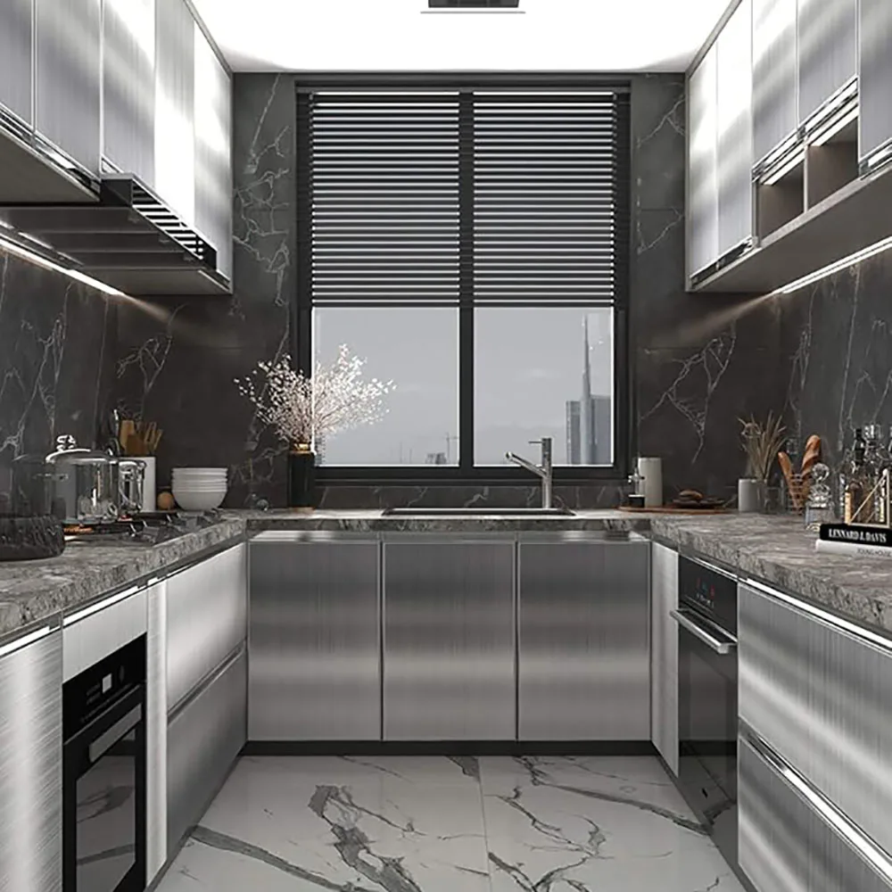40cm Fireproof and Waterproof Brushed Silver Self-Adhesive Wallpaper Modern Refrigerator Living Room Kitchen Countertop