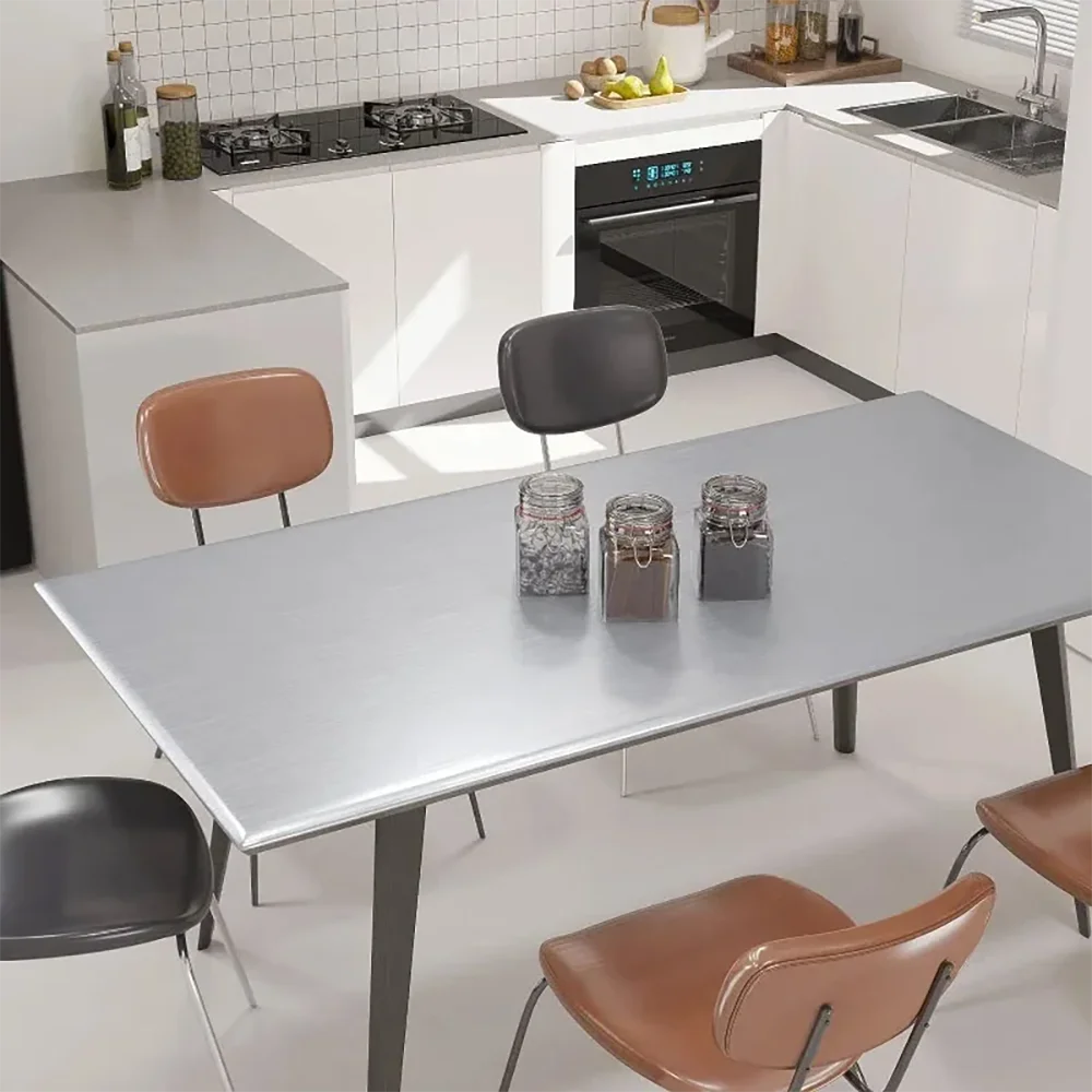 40cm Fireproof and Waterproof Brushed Silver Self-Adhesive Wallpaper Modern Refrigerator Living Room Kitchen Countertop