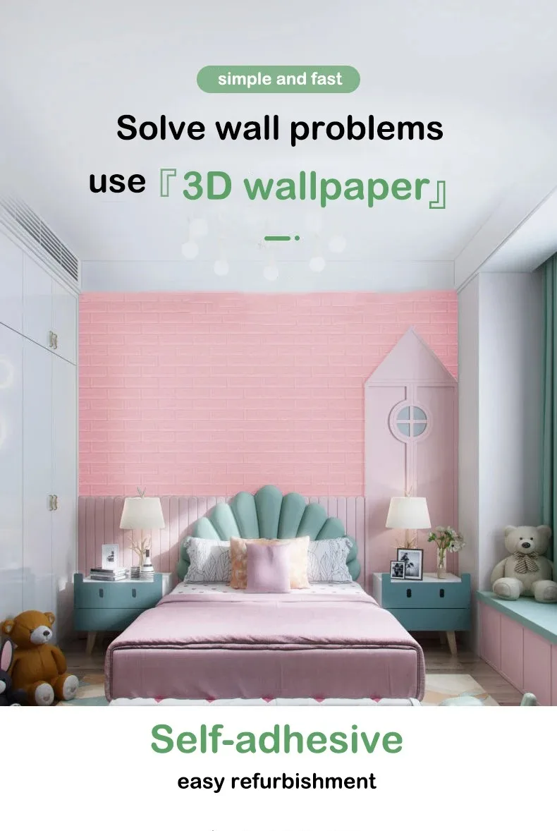 10pc 3D Self Adhesive Soft Foam Brick Pattern Wallpaper Stain-resistant Wall Stickers White/Black Waterproof Stickers Room Decor