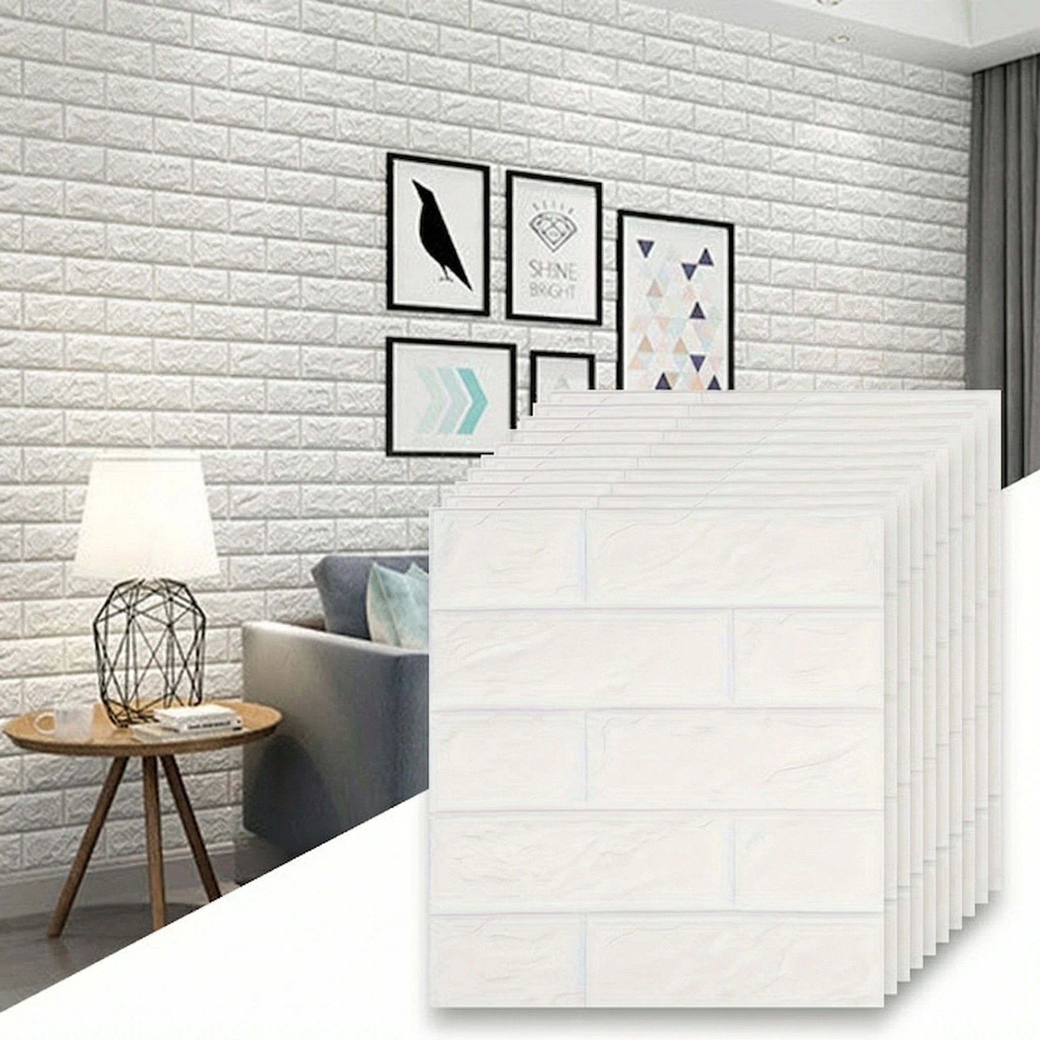10pc 3D Self Adhesive Soft Foam Brick Pattern Wallpaper Stain-resistant Wall Stickers White/Black Waterproof Stickers Room Decor
