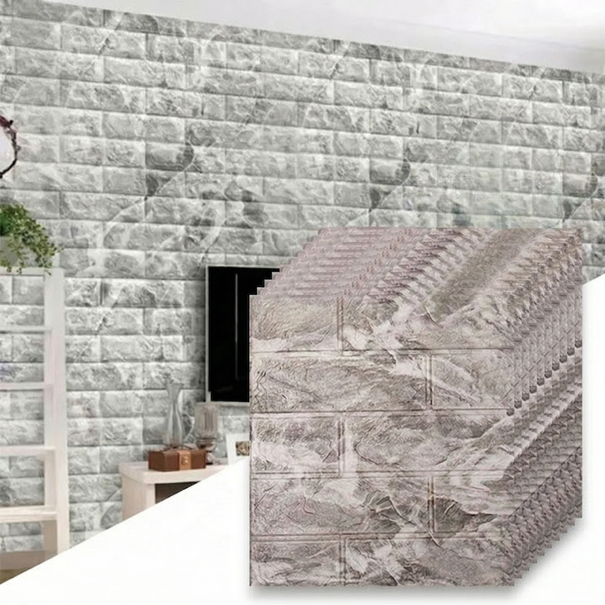 10pc 3D Self Adhesive Soft Foam Brick Pattern Wallpaper Stain-resistant Wall Stickers White/Black Waterproof Stickers Room Decor