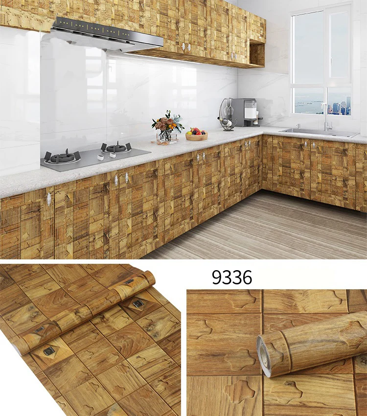 45CM PVC Wood Striped Self-Adhesive Wallpaper Background Wall Desk Cabinet Furniture Renovation Waterproof Sticker