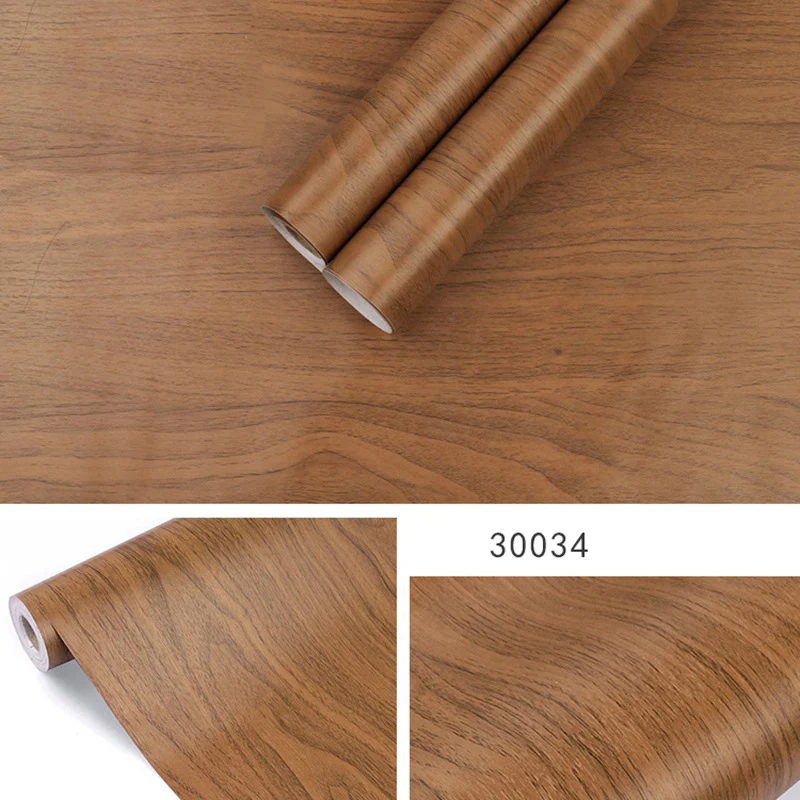 45CM PVC Wood Striped Self-Adhesive Wallpaper Background Wall Desk Cabinet Furniture Renovation Waterproof Sticker