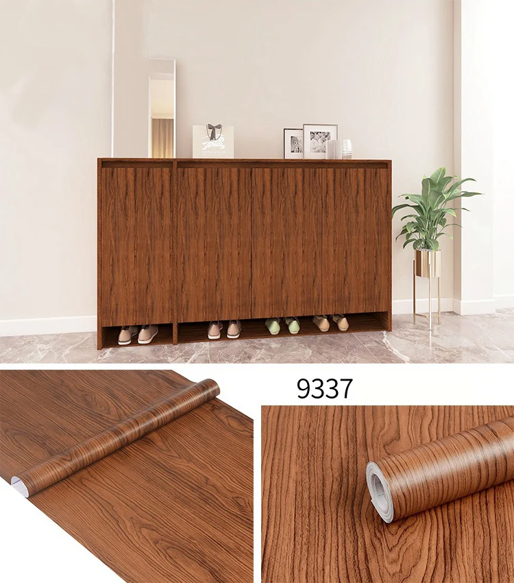 45CM PVC Wood Striped Self-Adhesive Wallpaper Background Wall Desk Cabinet Furniture Renovation Waterproof Sticker