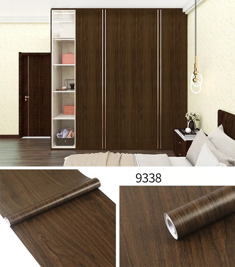45CM PVC Wood Striped Self-Adhesive Wallpaper Background Wall Desk Cabinet Furniture Renovation Waterproof Sticker