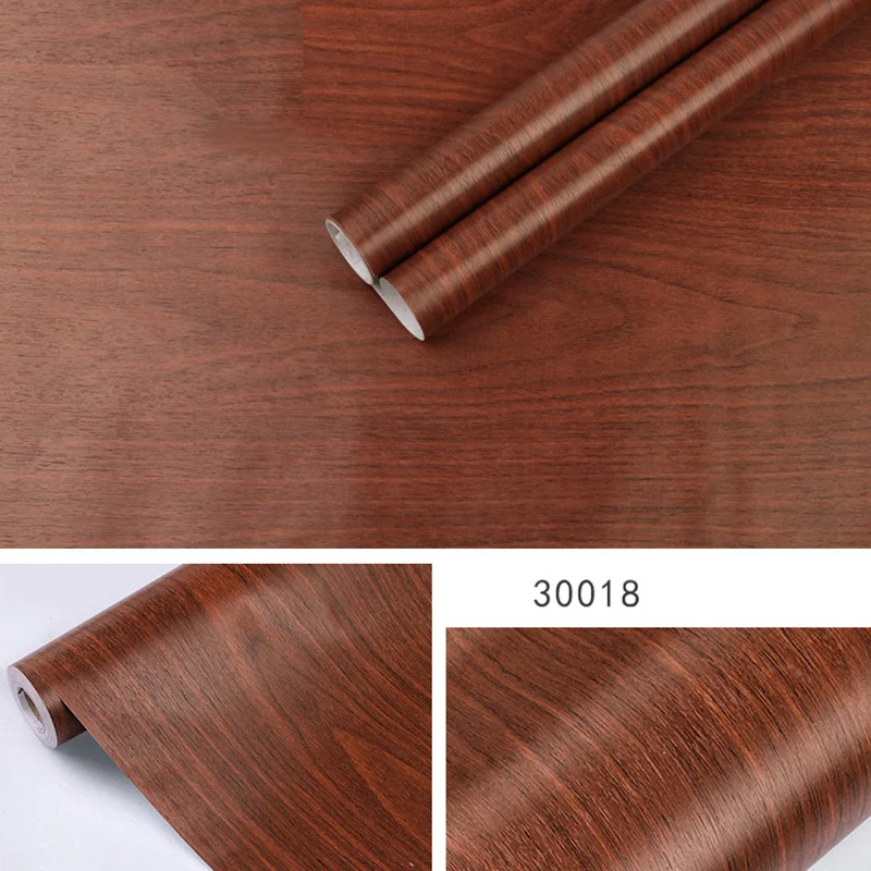 45CM PVC Wood Striped Self-Adhesive Wallpaper Background Wall Desk Cabinet Furniture Renovation Waterproof Sticker