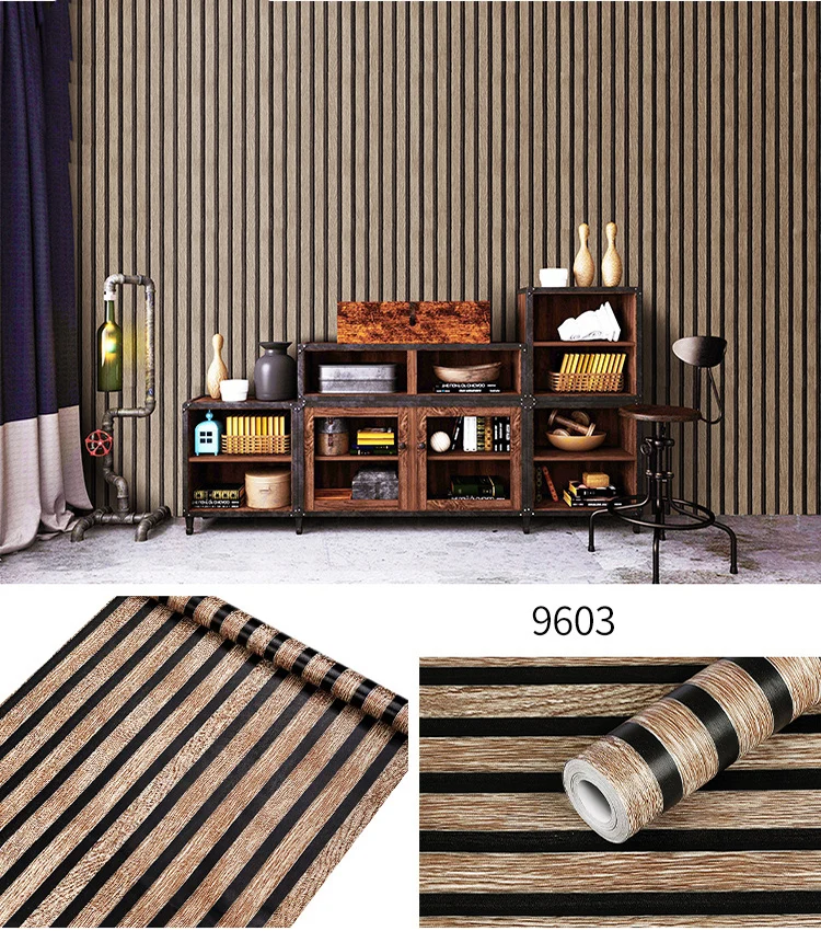 45CM PVC Wood Striped Self-Adhesive Wallpaper Background Wall Desk Cabinet Furniture Renovation Waterproof Sticker
