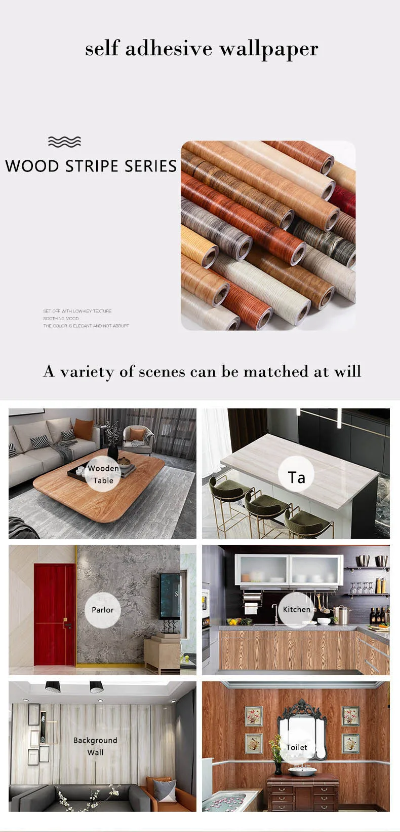 45CM PVC Wood Striped Self-Adhesive Wallpaper Background Wall Desk Cabinet Furniture Renovation Waterproof Sticker