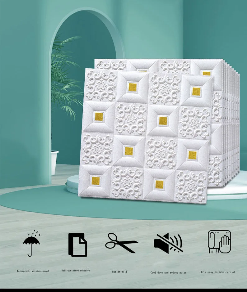 10Pcs 70x70cm Big Size Ceiling Wallpaper 3D Brick Waterproof Wall Stickers Foam Self-Adchive Wall Decoration