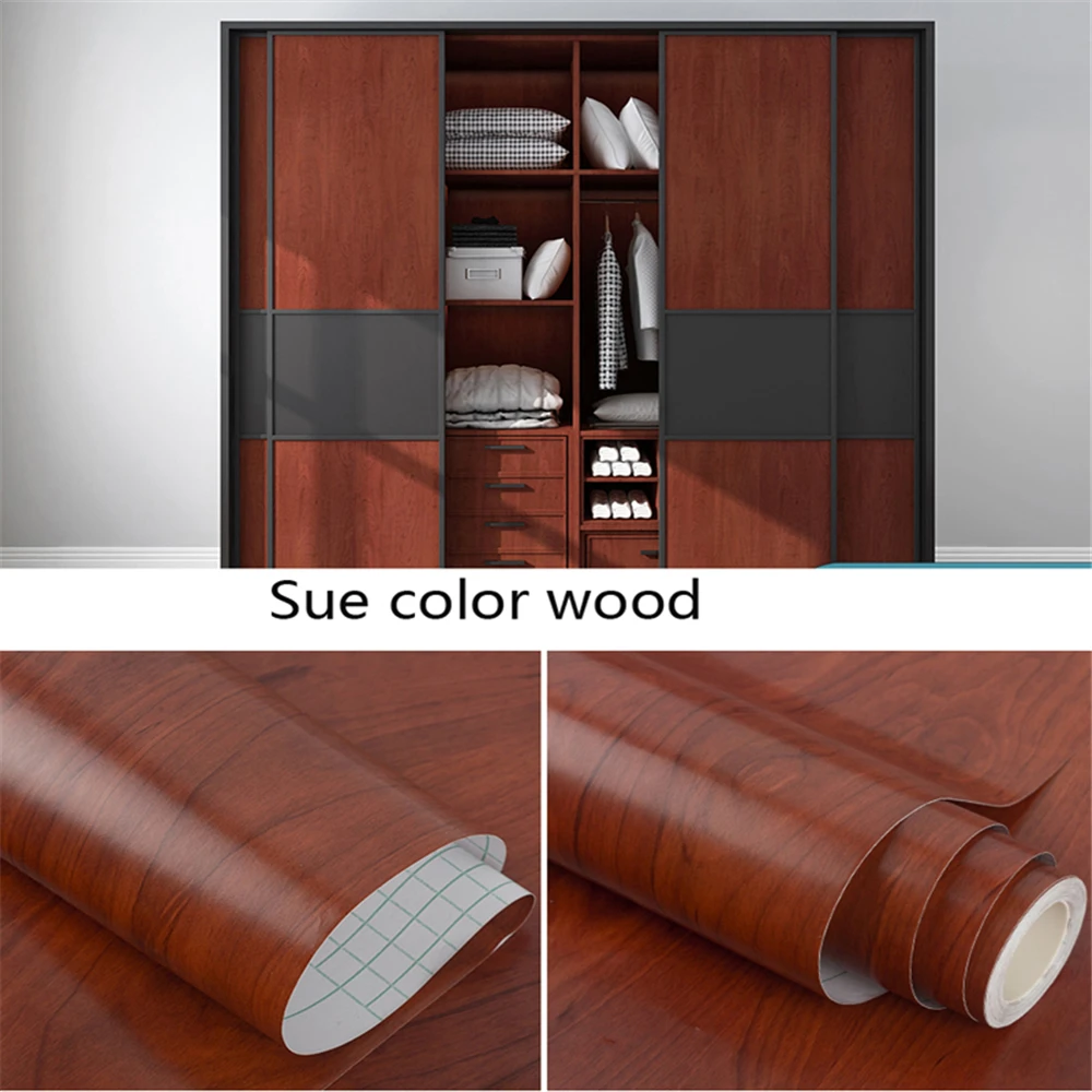 PVC Self Adhesive Waterproof Wallpaper Wall in Roll Furniture Cabinets Vinyl Decorative Film Wood Grain Stickers For Home Decor