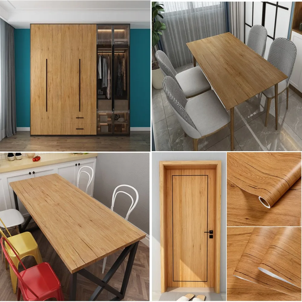 PVC Self Adhesive Waterproof Wallpaper Wall in Roll Furniture Cabinets Vinyl Decorative Film Wood Grain Stickers For Home Decor