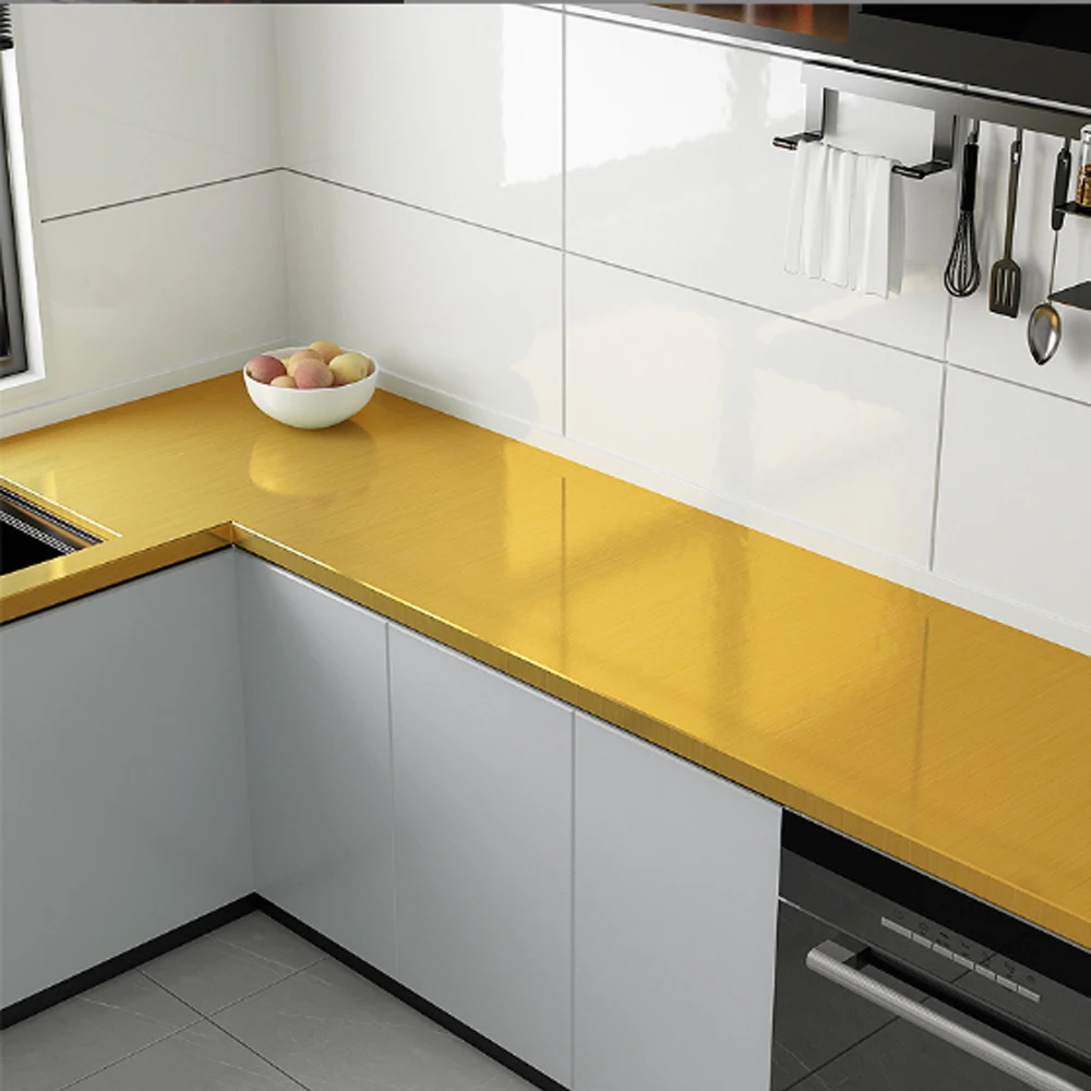 40cm Self-Adhesive Golden Stainless Brushed Contact Paper, Peel Stick Wallpaper, Removable Wall Decals For RefrigeratorFurniture
