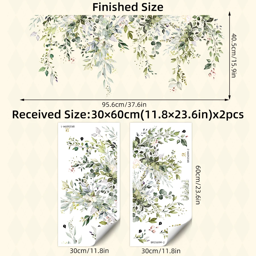Watercolor Vines Wall Stickers Removable Self-Adhesive Vinyl Decals For Home Decor Greenery Art Nursery Or Bedroom Decoration