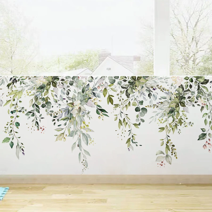 Watercolor Vines Wall Stickers Removable Self-Adhesive Vinyl Decals For Home Decor Greenery Art Nursery Or Bedroom Decoration