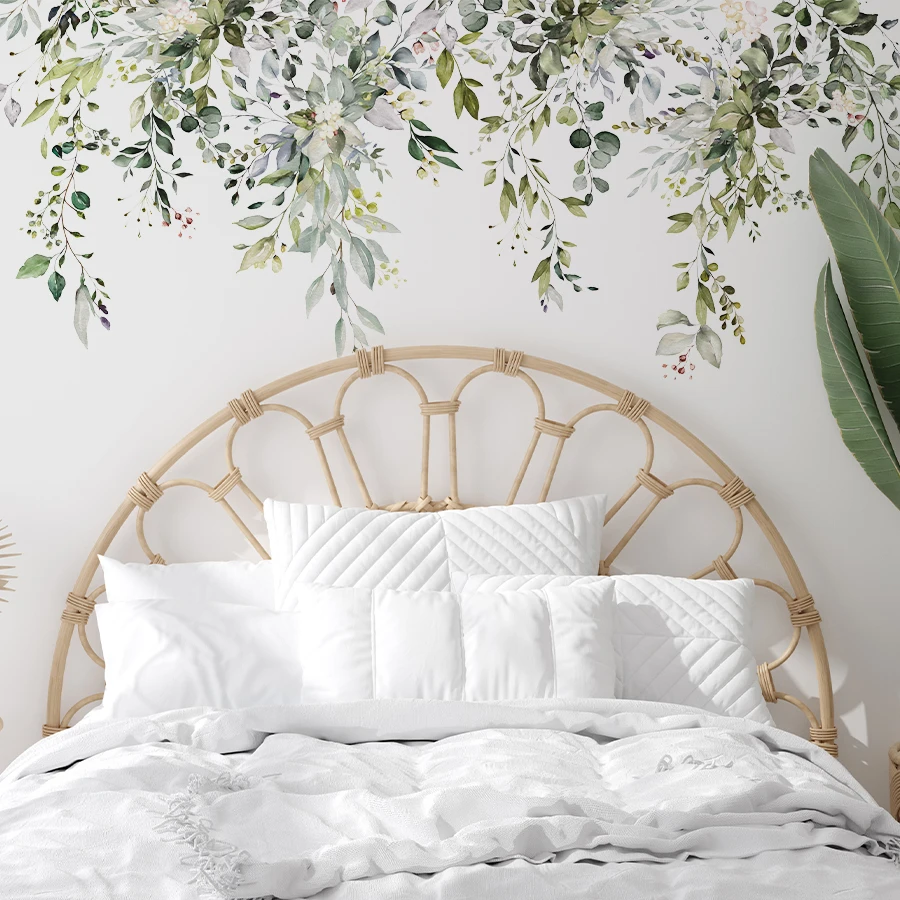 Watercolor Vines Wall Stickers Removable Self-Adhesive Vinyl Decals For Home Decor Greenery Art Nursery Or Bedroom Decoration