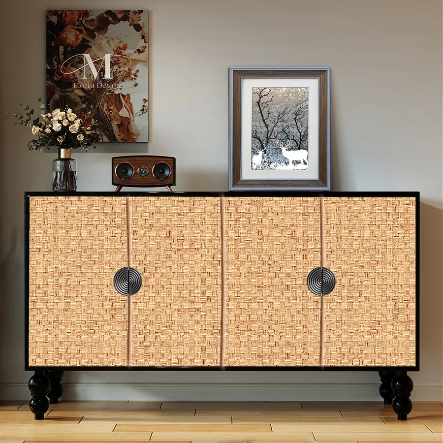 Chinese Style Bamboo Mat Pattern Self-adhesive Wallpaper Retro Style Restaurant and Study Imitation Bamboo Woven PVC Wallpaper