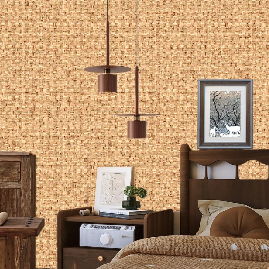 Chinese Style Bamboo Mat Pattern Self-adhesive Wallpaper Retro Style Restaurant and Study Imitation Bamboo Woven PVC Wallpaper