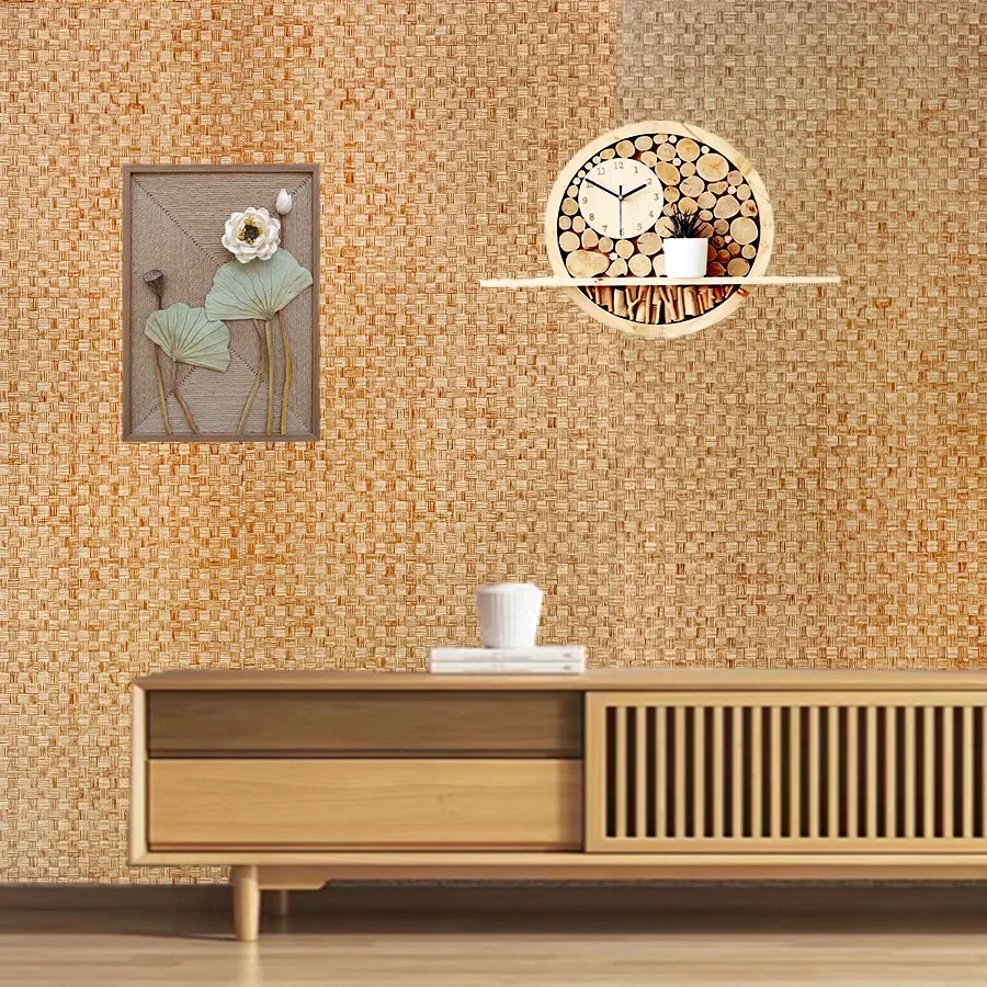 Chinese Style Bamboo Mat Pattern Self-adhesive Wallpaper Retro Style Restaurant and Study Imitation Bamboo Woven PVC Wallpaper
