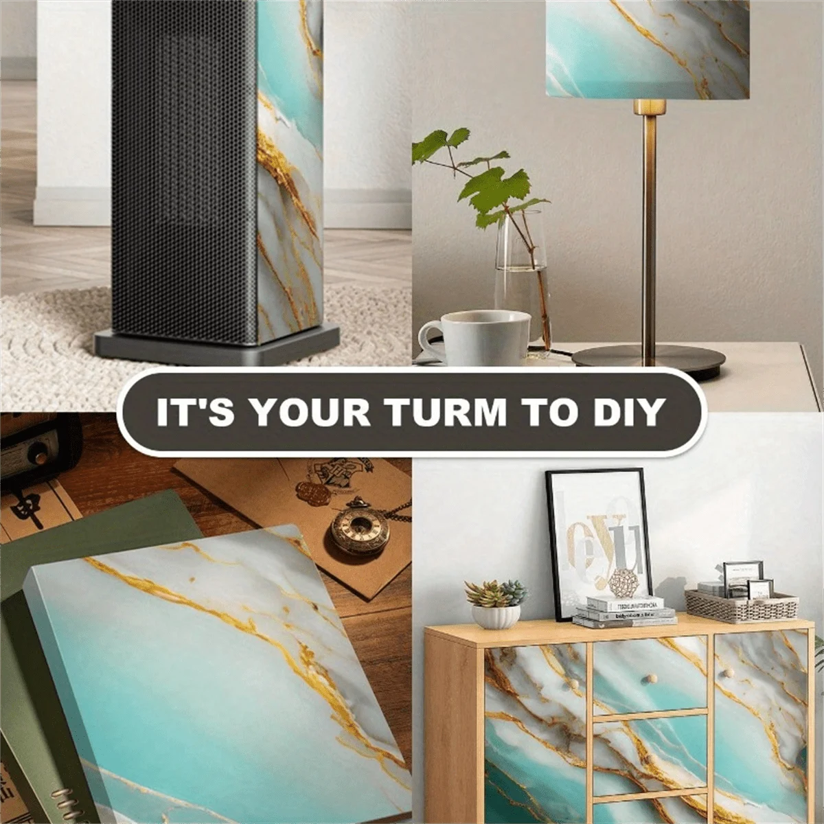 10M Marble Decor Stickers Self Adhesive Waterproof Oil Proof Aluminum Foil Wallpaper for Kitchen Cabinet Countertop Renovation