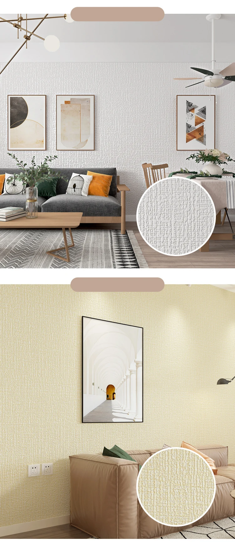 50cm Solid Linen Foam 3D Self-Adhesive Thickened Wall Sticker PVC Waterproof Background Wall Renovation Wallpaper