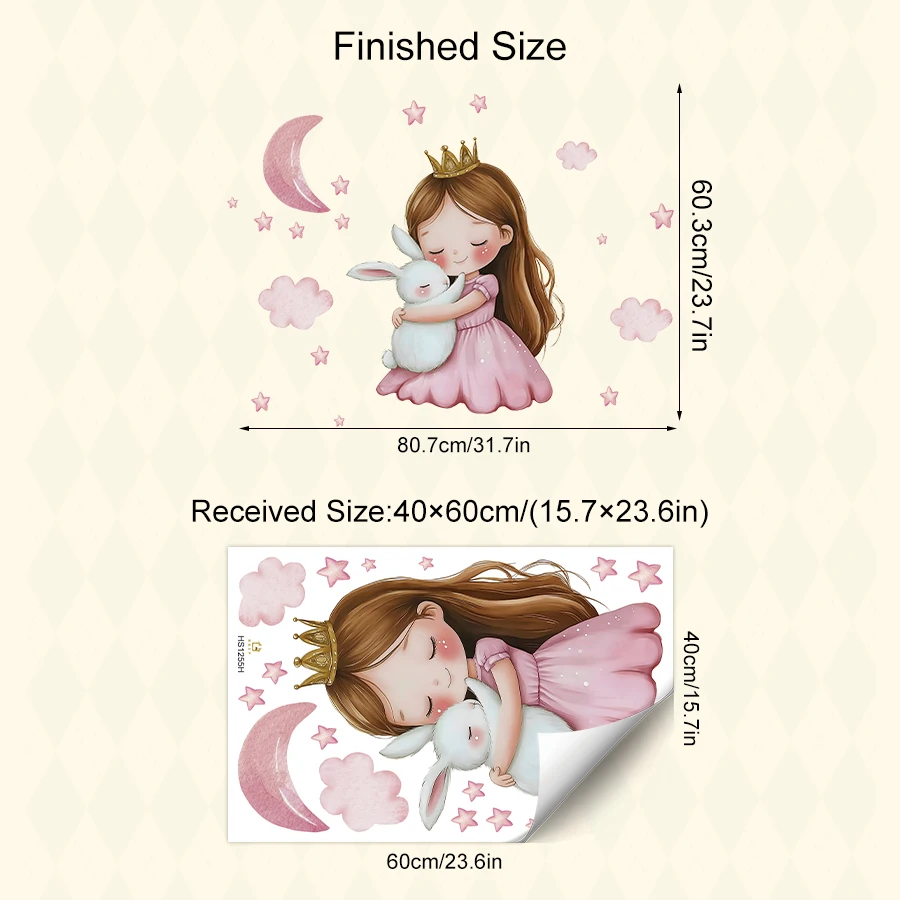 Cute Cartoon Girl Hugging Rabbit Wall Sticker Nursery Kids Room Decor Removable Self-Adhesive Home Art Decal