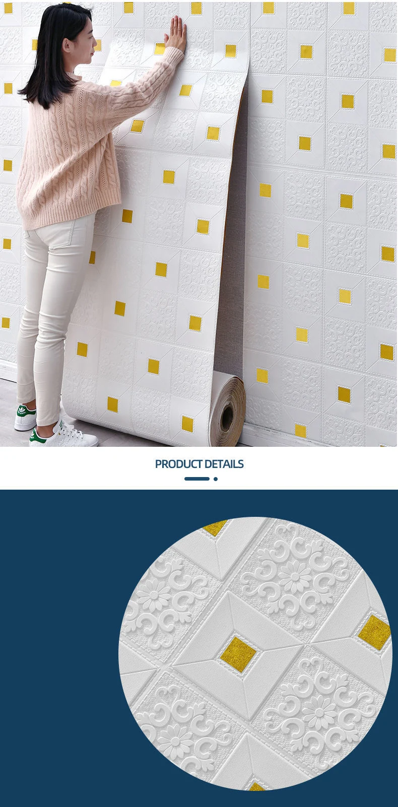 70cm*1/5/10m 3D Stereo Wall Stickers Self-adhesive Ceiling Decor Stickers Living Room Bedroom TV Background Waterproof Wallpaper